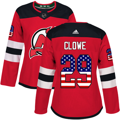 Adidas Devils #29 Ryane Clowe Red Home Authentic USA Flag Women's Stitched NHL Jersey